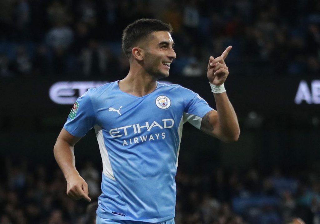 Soccer Football - Carabao Cup - Third Round - Manchester City v Wycombe Wanderers - Etihad Stadium, Manchester, Britain - September 21, 2021 Manchester City's Ferran Torres celebrates scoring their fourth goal Action Images via Reuters/Carl Recine