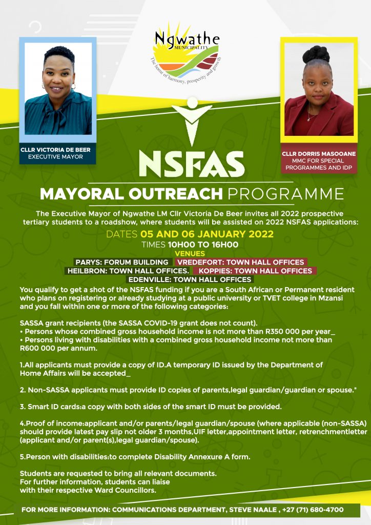 NSFAS Ngwathe Mayoral Outeach Programme (05-06 January 2022)